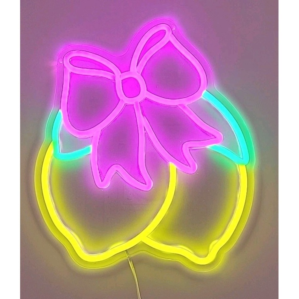 NIB Lemons With Bow Neon Sign for Wall or Room Art Decoration Dimmable LED USB